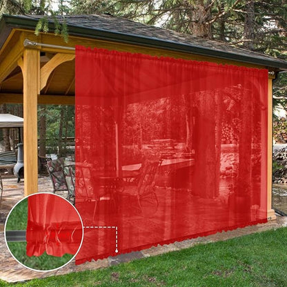 SpaceDresser Waterproof Outdoor Sheer Curtains for Patio - 2 Panels Rod Pocket Indoor Voile Sheer Curtain for Living Room,100W x 120L inch, Red