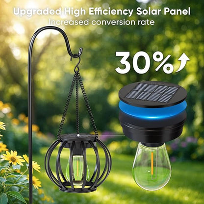 Solar Lanterns Outdoor Waterproof: 2 Pack Metal Hanging Decorative Solar Lights for Pathway Patio Garden Yard - 800mAh Lighting Auto On/Off - IP65 Rustproof Outdoor Lights - Gifts for Mom Women