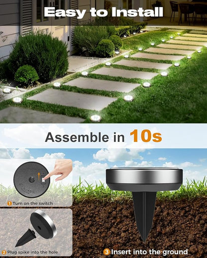 btfarm 2 Pack Solar Lights Outdoor, 8 LED Solar Ground Lights IP65 Waterproof Flat Solar Disc Light, Pathway Lights for Garden Lawn Patio Yard Path Landscape, Cool White