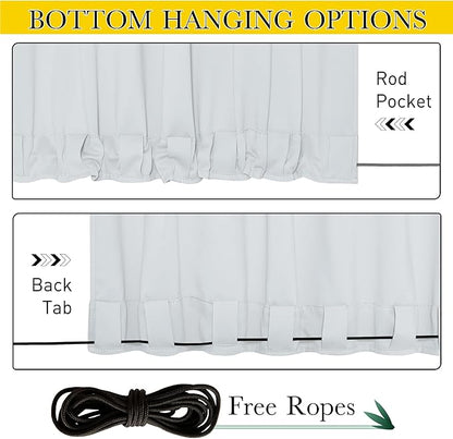 NICETOWN 2 Panels Outdoor Curtains Waterproof Pocket & Back Tab on Top & Bottom, Thermal Insulated Windproof Sun Blocking Outside Privacy Drapes for Patio with Fixed Rope, W84 x L95, Greyish White