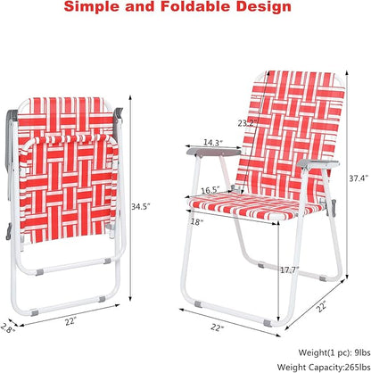 VINGLI Patio Lawn Webbed Folding Chairs Set of 4, Outdoor Beach Chair Portable Dining Chair for ir for Outdoor Yard, Garden(Red, Classic)