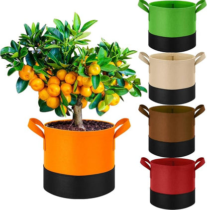 3 Gallon Fabric Grow Bags 5-Pack, 350G Heavy Duty Nonwoven Plant Pots with Handles, Breathable Root Pruning Containers for Vegetables Flowers Indoor Outdoor Gardening