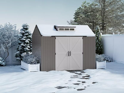 Rubbermaid Extra Large Resin Outdoor Storage Shed With Floor (7 x 10.5 Ft.) Weather Resistant Brown Organization for Home/Lawn Mower/Backyard Equipment/Bike Storage/Pool Supplies