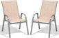 Patio Chairs Set of 2, Easily Set Up Stackable Outdoor Dining Chairs with High Back and Wide Seat, All Weather Breathable Outdoor Chairs Set of 2 with Metal Frame for Backyard Deck Pool, Beige