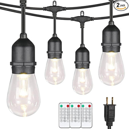 Mlambert 96Ft(2x48ft) 3-Color in 1 48Ft LED Dimmable Outdoor String Lights with Remote, Plug-in 2700K/4000K/5000K Waterproof Lights for Patio Cafe