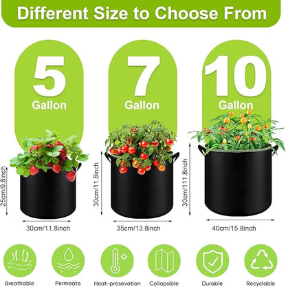 6-Pack 10 Gallon Grow Bags - 300G Heavy Duty Aeration Fabric Pots with Handles,Thickened Nonwoven Planter Bags for Vegetables Flowers Fruits
