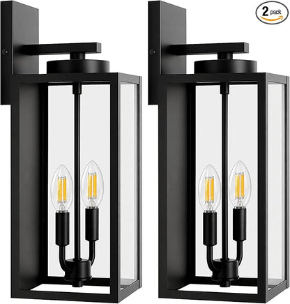 18in Large Outdoor Wall Light Fixtures, Exterior Lighting Fixtures Porch Sconces Wall Mounted, Waterproof Black Outdoor Wall Lanterns Lamps, Outside Lights for House Patio Front Door Entryway, 2-Pack