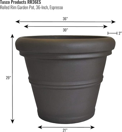 Tusco Products RR36ES Classic Rolled Rim Garden Planter, 36", Espresso