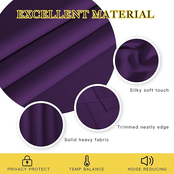 NICETOWN Blackout Blind Curtains for Windows - (Royal Purple Color) Home Fashion Thermal Insulated Room Darkening Drapery for Bedroom, 52W x 63L, Sold Individually