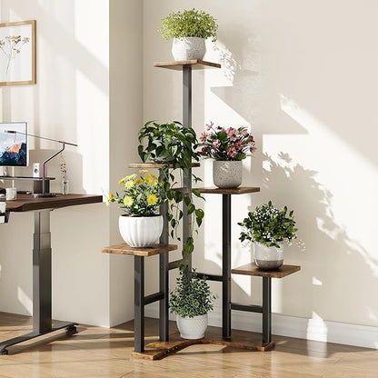 Corner Plant Stand Indoor, 6 Tiered Corner Plant Shelf Flower Stand for Multiple Plants, Plant Shelves Organizer Rack for Living Room, Balcony, Patio, Garden, Square Rustic Brown