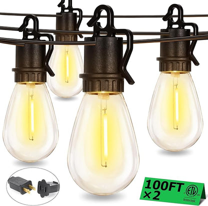 200FT Outdoor String Lights with 104 Shatterproof S14 Vintage Edison Bulbs E12 Sockets,2700K Dimmable Outdoor Lights,IP55 Waterproof LED String Lights for Outside, Patio, Garden, Backyard,Bistro
