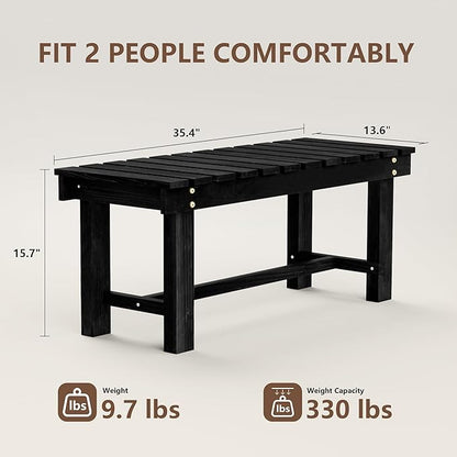 Nidouillet 35.5" Outdoor Garden Bench, Weatherproof Patio Benches 2-Person Seat Backless Wooden Porch Bench, Multifunctional Slat All Weather Bench for Garden Lawn Front Porch Park Backyard (Black)