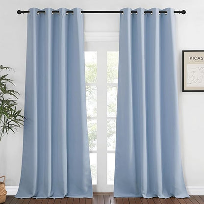 NICETOWN Blackout Window Curtain 90 inch Length - Room Darkening Thermal Insulated Grommet Large Window Treatment Light Blocking for Bedroom/Doorway (Vintage Blue, 1 Panel, W52 x L90)