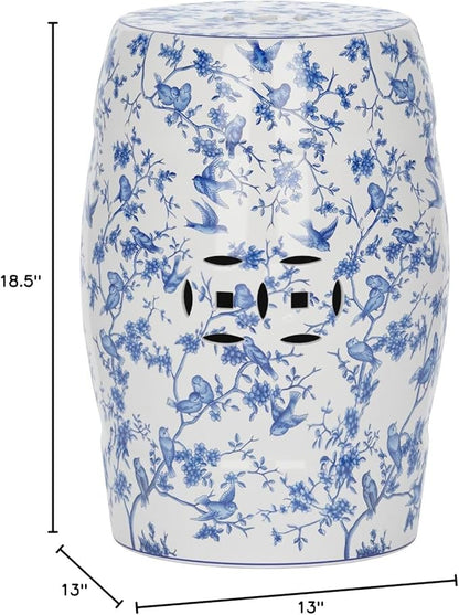 Safavieh ACS4514A Safavieh Castle Gardens Collection Glazed Ceramic Birds Garden Stool, Blue