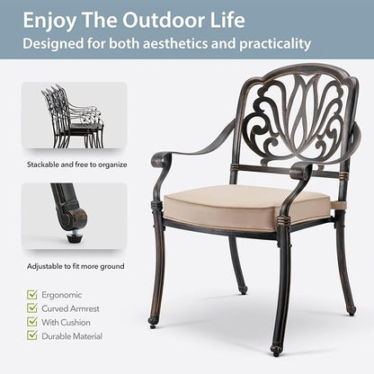 9-Piece Cast Aluminum Patio Furniture, Outdoor Dining Sets for 8 Include 87" Rectangular Patio Dining Table, 6 Stackable Chairs & 2 Swivel Chairs with Cushions & Umbrella Hole(Bronze)