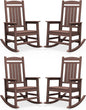 SERWALL HDPE Outdoor Rocking Chair Set of 4, Oversized Patio Rocking Chairs, All-Weather Porch Rockers for Adults, Coffee