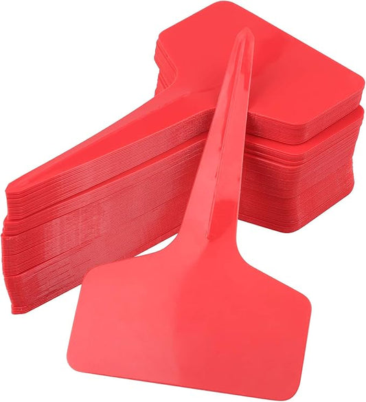 Red Plant labels,100 Pcs 6 x10cm Plastic Plant T-Type Tags Nursery Garden Labels