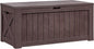 Flamaker Resin Deck Box 120 Gallon Waterproof Large Outdoor Indoor Storage Box Imitation Wood Resin for Patio Furniture Garden Tools and Pool (Deep Brown)