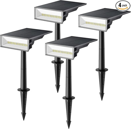 Consciot Solar Spot Lights Outdoor, 4 Pack, White, 600 Lumens, IP65 Waterproof, 6500K Daylight, Solar Landscape Lights for Yard Garden Tree House