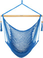 JoyView Hammock Chair with Spreader Bar Caribbean Hammock Swing Chair 300 LBS Weight Capacity XL Rope Hanging Chair for Outdoor Indoor Garden Yard - Light Blue