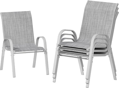 UDPATIO Patio Chairs Set of 4, Stackable Silver Outdoor Dining Chairs with High Back, Breathable Outdoor Chair Textilene Fabric All Weather, 350LBS Capacity for Garden, Backyard (Light Grey)