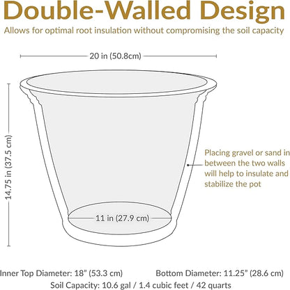 Sunnydaze 20-Inch Franklin Large Plant Pot - Polyresin Round Outdoor Planter with Drillable Drainage Hole - 3 Pack - Beige