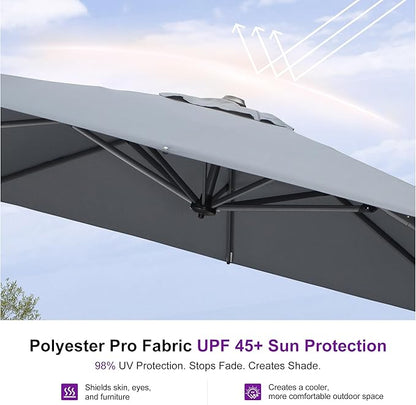 PURPLE LEAF 9 Feet Patio Umbrella Outdoor Cantilever Square Umbrella Aluminum Offset Umbrella with 360-degree Rotation for Garden Deck Pool Patio, Light Grey
