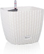 Dexceder 9x8 Self Watering Planter Indoor Outdoor, Inner Mat Design, Thickened Table Flower Plant Pot with Water Level Indicator (Ivory White Rattan)