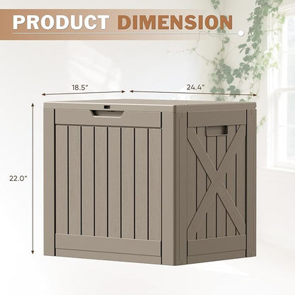 Patiowell 43 Gallon Resin Deck Box, Outdoor Storage Box for Patio Furniture, Deliveries, Pool Supplies,Waterproof and Lockable (Light-Brown)