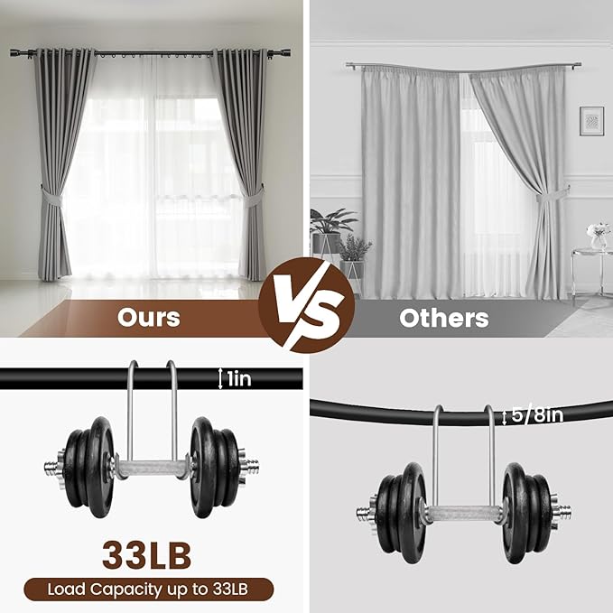 1” Diameter Curtain Rods Itself is 30 to 45 inch 2 Pack Fit 30-39 inch Window with Heavy Duty Adjustable Rod Matte Black Splicing Metal Extra Long Curtain Rod for Windows