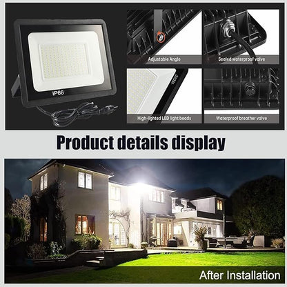 4Pack LED Flood Light Outdoor,50W LED Work Light 5500lmwith 6FT US Plug,IP66 Waterproof Exterior Security Lights,6000K Daylight White Outside Floodlights Slim Design for Playground Yard