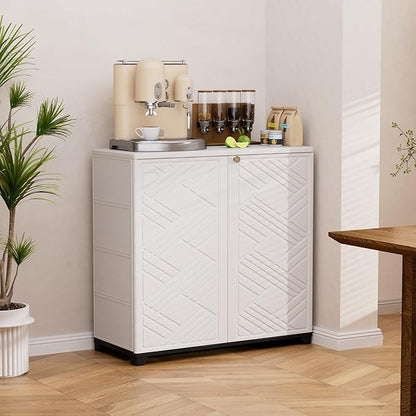 Outdoor/Indoor Storage Box,Resin and Plastic Storage Cabinet Waterproof,Outdoor Cabinet for Patio/Garden/Balcony/Backyard/All Room(NO Shelf-White)