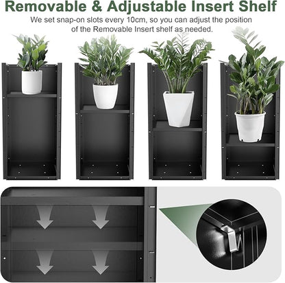 Tall Metal Planter Box for Outdoor Plants 15" L x 15" W x 30" H 2 Pack, Heavy Duty Steel Planter Box with Removable Insert Shelf, Rectangular Planters for Porch, Garden, Yard, Hotel (Black)