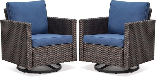 Belord Wicker Chairs Outdoor Bistro Set Oversize Patio Swivel Rocker, Rattan Outdoor Seating Set of 2 Swivel Glider Chairs Wicker Furniture for Porch Deck Backyard with Water-Resistant Cushion Brown
