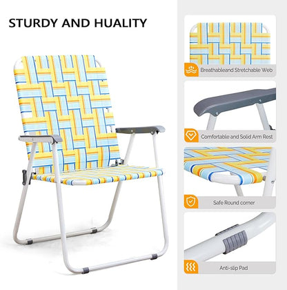 VINGLI Patio Lawn Webbed Folding Chairs Outdoor Beach Portable Camping Chair for Yard, Garden (2, Yellow, Oversized)