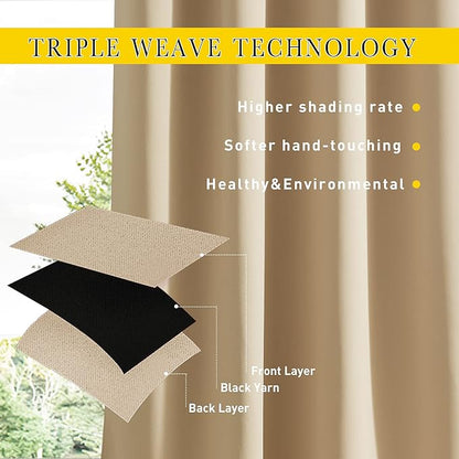 NICETOWN 2 Panels Weighted Blackout Curtains for Patio Waterproof, Top & Bottom Grommet & Back Tab Fixed Outdoor Curtains Windproof Drapes Thermal Insulated for Porch, W66 x L90, Biscotti Beige