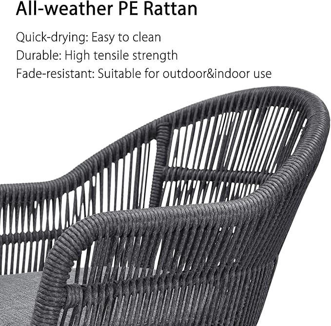 PURPLE LEAF 7 Pieces Patio Dining Set with Outdoor Aluminium Dining Table and Woven Rattan Chairs Modern Metal Furniture Cushions Sets for Garden Yard Indoor Decor Kitchen Grey