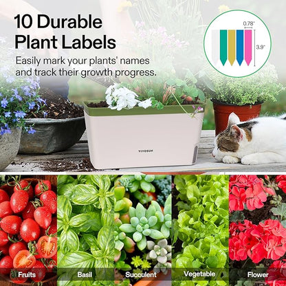 VIVOSUN Self-Watering Planters, 6-Pack 10.5 Inch Compact Rectangular Window Herb Planter Box with 10 PCS Plant Labels, Plant Container for Basil, Flowers, Succulents, Indoor & Outdoor