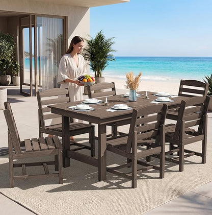 SERWALL Patio Dining Sets for 10 Person, HDPE Dining Set with 2 Tables, 8 Armless Chairs and 2 Armed Dining Chairs, Coffee