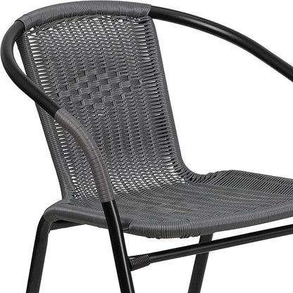 Flash Furniture Lila Modern Rattan Indoor/Outdoor Stackable Dining Chairs, Stacking Rattan Bistro Chairs for Patio or Restaurant, Set of 4, Gray