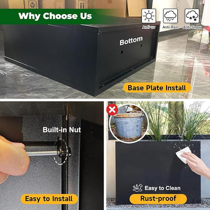 Black Steel Planter Box for Outdoor Plants 24" x 10" x 24" Metal Rectangular Outdoor Planter Box All-Weather Use with Drainage Holes for Patio,Porch,Garden (Black, 24 * 10 * 24)