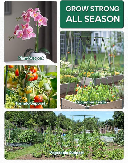 Breeze Touch Garden Trellis for Climbing Plants Outdoor, 30 Pack 17" Tomato Stakes Set with Clips & Connectors,Garden Plant Stakes, Tomato Frame, Cucumber Trellis for Raised Bed & Potted Plants