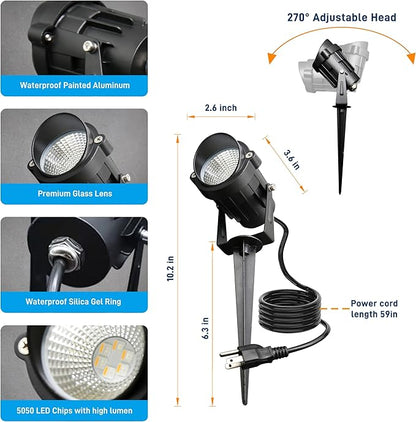 12W RGBW Color Changing Landscape Spotlights, 110V Plug-in Outdoor LED Spot Lights with Remote Control, IP65 Waterproof Garden Tree Lights for Yard Pathway Halloween Christmas Decoration (6 Pack)