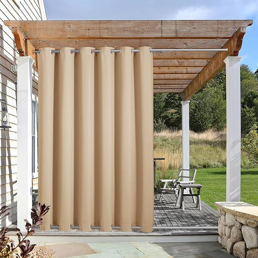 NICETOWN Outdoor Curtain for Patio Waterproof & Windproof, Thermal Insulated Top and Bottom Fixed Rustproof Grommets Light Block Outdoor Drape for Pergola, Biscotti Beige, 1 Panel, W84 x L95