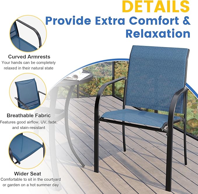 VICLLAX Patio Table and Chair Set of 6, All Weather Metal Round Outdoor Dining Furniture Set-47 Round Outdoor Table and Chairs, Black Tabletop