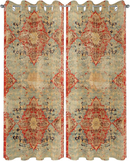 Boho Outdoor Curtains for Patio Waterproof, Grommet Privacy Curtain Drapes Weatherproof Outside Curtains for Porch GazeboPergola Cabana 2 Panel 54x84inch Rustic Bohemian Floral Tribal Orange