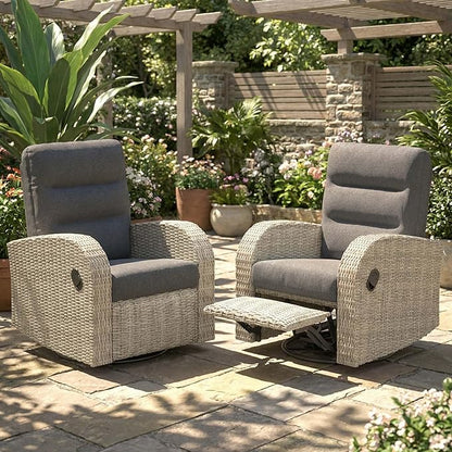 Outdoor Swivel Recliner Chair Set of 2, All-Weather Wicker Reclining Patio Chair with Adjustable Backrest and Footrest