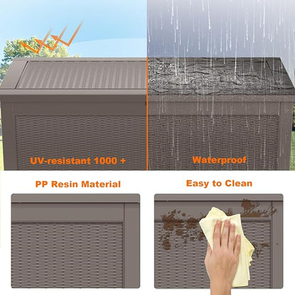320 Gallon Resin Deck Box, Lockable Patio Outdoor Storage Box for Furniture, Garden Tools and Tools Storage, Waterproof Outside Storage Boxes - Grey