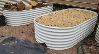 A ANLEOLIFE 12-Set 8X4X2 ft Galvanized Raised Garden Bed Kit, Oval Metal Deep Root Planters for Outdoor Plants, Antique White