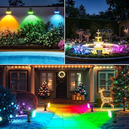 WdtPro Solar Color Changing Spot Lights, 8 Lighting Modes Solar Lights Outdoor Waterproof, Multicolor RGB Outdoor Lights, 7 Colors Auto Cycling Landscape Spolights for Yard Garden Decoration, 4 Pack